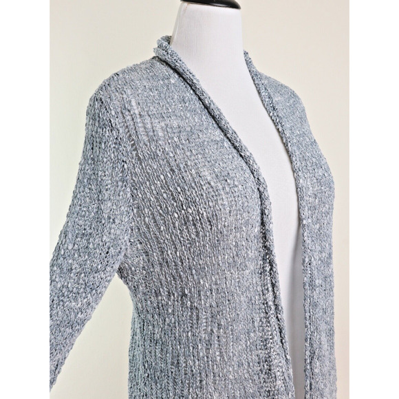 Eileen Fisher Size L Cotton Knobby Knit Draped Cardigan Gray - Picture 6 of 10